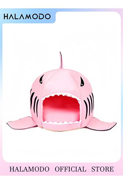 HALAMODO بيت حيوانات أليفة مريح على شكل فم سمكة قرش وردية من مايارد