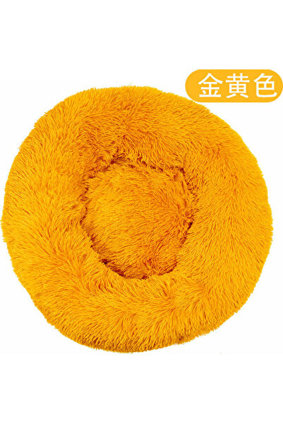 HALAMODO سرير مضاد للقلق على شكل دونات من الفرو الصناعي للكلاب أو القطط، أصفر...