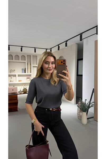 Sezgi Tekin Cuff Detail Anthracite Knitwear