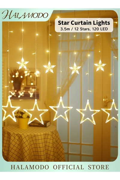 HALAMODO 12 Stars LED Curtain String Lights 120 LED Hanging Twinkle Star Fair...