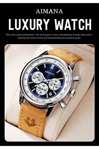 AIMANA Luxury Men's Chronograph Watch Blue Dial Tachymeter, Waterproof Quartz...