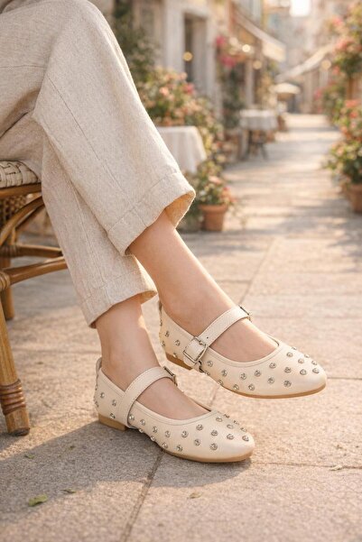 MODAONN Pantofi de balerină cu curele și cataramă cu pietre pentru femei