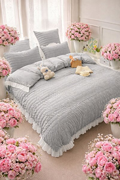 TALIDA HOME LENJERII SET 6 PIESE CREPONATE FINE CU VOLANASE