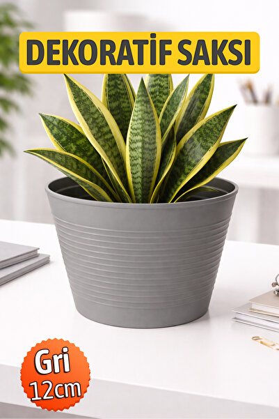 Badem10 (1 ADET) Koyu Gri Renk Kırılmaz Esnek Plastik Balkon Saksısı 12 CM Or...