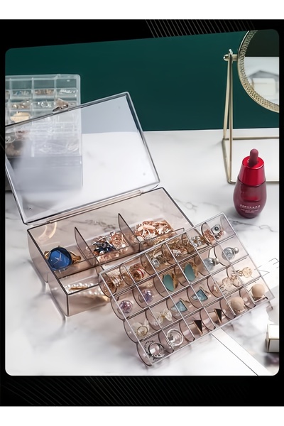 HALAMODO Clear Acrylic Jewelry Organizer with 2 Drawers and 30 Grids - Small,...