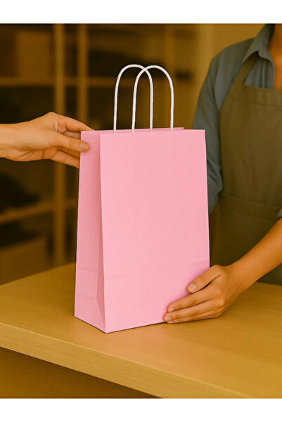 MEZ-PACK Pembe Renkli Kraft Çanta 25x12x31 Cm 25 Adet Hediye Poşeti Kraft Kağ...