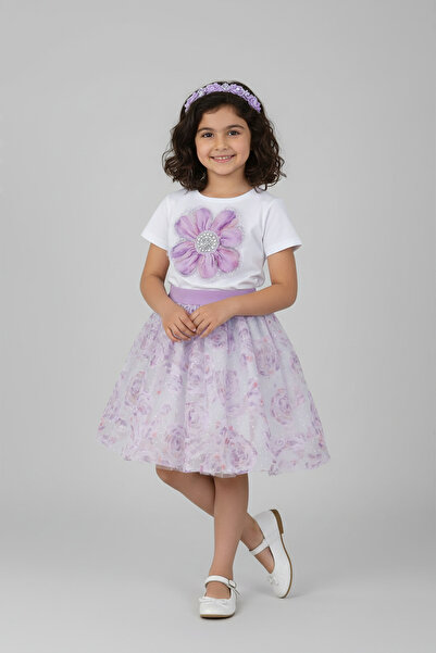 FATELLA تنورة من التول بنقشة زهور أرجوانية للفتيات، تنورة من التول بنقشة أرجو...