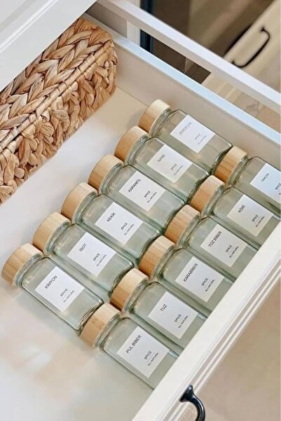 Bayev 12-Piece 120 ml Square Glass Spice Jar Set with Wooden Lids / Spice Set...