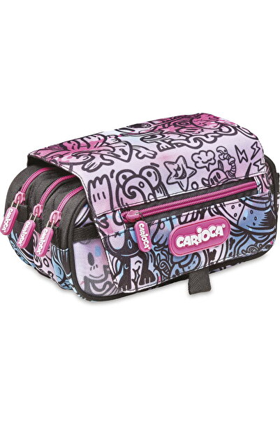 CARIOCA Pencil Case with 3 Zippers Comics, Blue-Pink