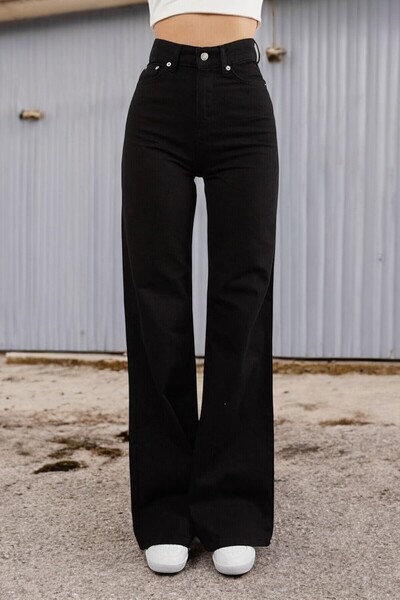 Livik Cali Black Women's Comfortable Denim Wide Leg Jeans