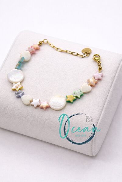 OceanDesign All Natural Colorful Stone Handmade Bracelet Steel Women's Bracelet
