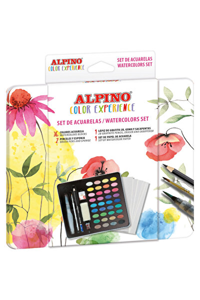 ALPİNGO Acuarele 36 culori/cutie + pensula, burete, creion grafit, radiera, a...