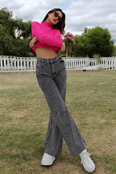 Livik Γυναικείο τζιν παντελόνι με φαρδιά μπατζάκια και καπνιστή ραφή Youssa