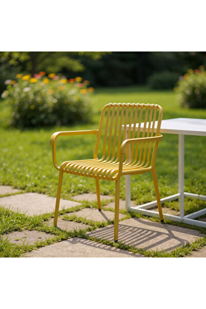 Asil Konsept Pastel Renkli Sert Plastik Çubuk Desen Kollu Sandalye Kolçaklı B...