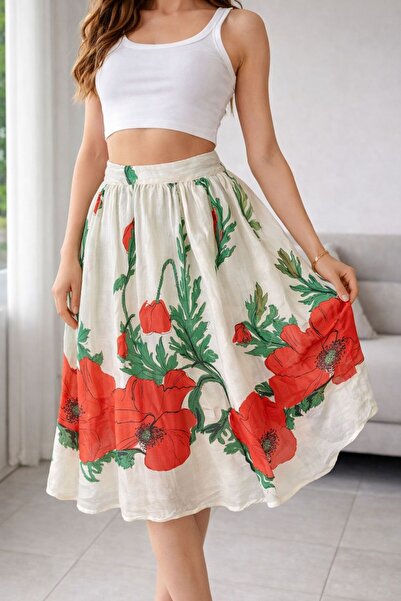 Gönülden Tasarım Silk Floral Skirt Size 40