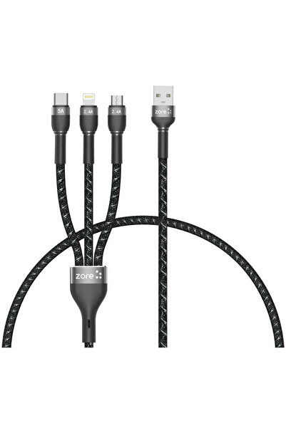 FLAMENKO Black Shira Series 3 in 1 USB Cable 30Cm-Flmk