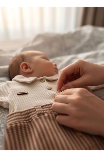 Aura Baby Bebek Yakalı Düğmeli Uzun Kollu Tulum