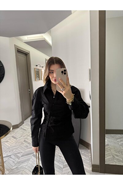 CKBUTİK Siyah Balon Kol Gömlek-3207
