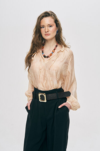 Orfeo Negro Women's Patterned Waist Gathered Transparent Blouse