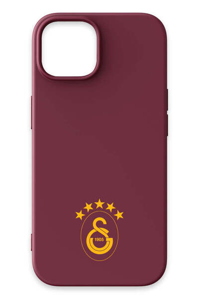 Galatasaray iPhone 14 Uyumlu 5 Yıldız Sarı Arma Bordo Silikon Lisanslı Telefo...