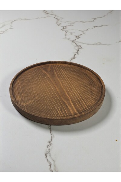 kılıç ahşap CNC & LAZER Tray - Wooden Tray - Round Tray - Walnut Color Presen...