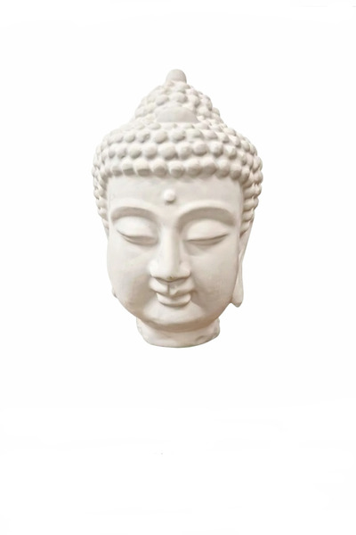 Home Dekoratif Buda Kafası Biblo 25x15 cm – Polyester Beyaz Buddha Heykel