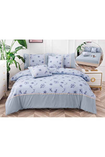 Truva Home 6-Piece Double Bed Linen Set with Elastic - 180x200 cm, Fine Cotton
