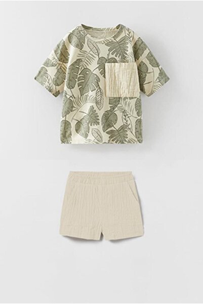 Mamareng Tropical Patterned Muslin Shorts Baby Boy Suit
