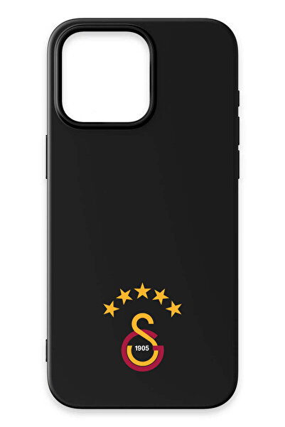 Galatasaray iPhone 14 Pro Max Uyumlu 5 Yıldız Arma Siyah Silikon Lisanslı Tel...