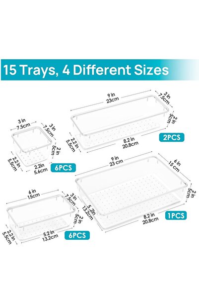 Arabest Clear Plastic Drawer Organizers Set,Bathroom and Vanity Drawer Organi...