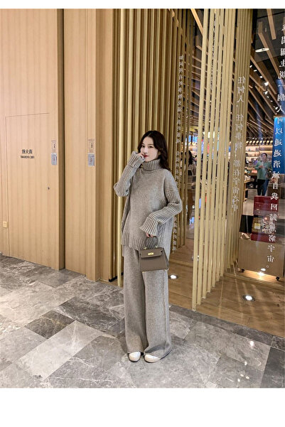 NEWCO Women's Corded Fabric Collar Hair Knitting Patterned Side Slit Knitwear...