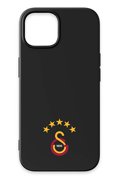 Galatasaray iPhone 15 Uyumlu 5 Yıldız Arma Siyah Silikon Lisanslı Telefon Kılıfı