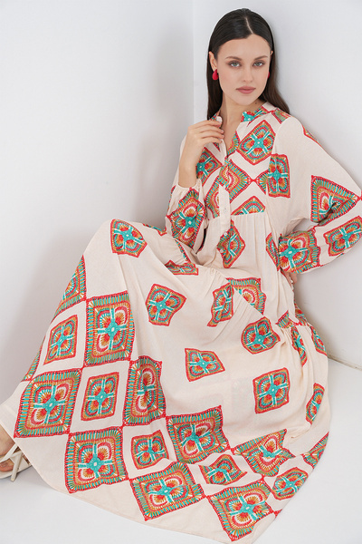 Bigdart Women's Patterned Long Hijab Dress 2585 - Beige