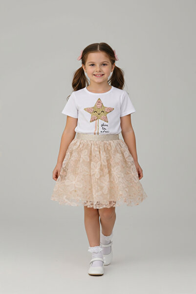 FATELLA Girl's Star Figured Sequin T-Shirt and Floral Embroidered Tutu Skirt ...
