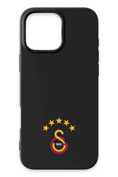 Galatasaray iPhone 16 Pro Max Uyumlu 5 Yıldız Arma Siyah Silikon Lisanslı Tel...