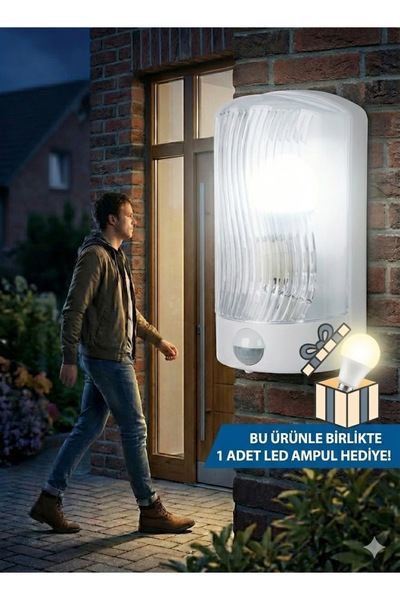 Işıldar Sensörlü Duvar Apliği E27 Duylu Dış Mekan Uyumlu Beyaz LED Ampul Hedi...
