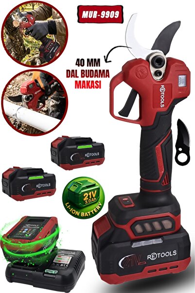 RETOOLS MUR-9909 21V Akülü Dal Budama Makası | 40 mm | 2 Bataryalı