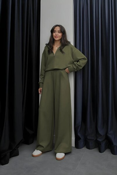 BARLİZ Set de damă cu jumătate de fermoar, talie înaltă, cu pantaloni largi