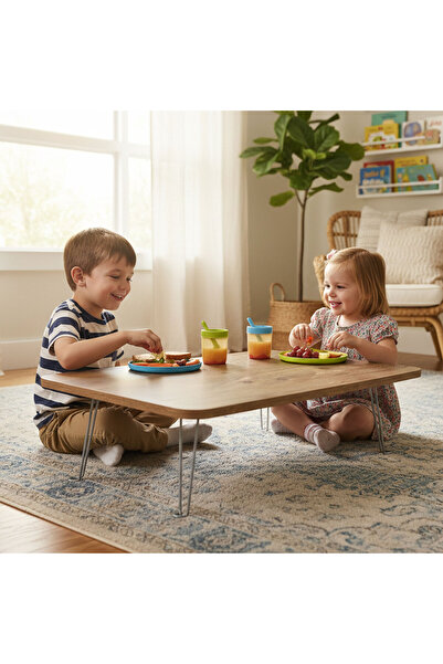 Ratemo Mobilya Ahşap Desenli Metal Katlanır Ayaklı Çocuk Oyun Ve Kamp Yer Sof...