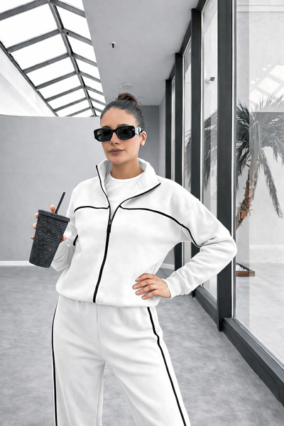 YAKAMEL Women's Belted High Waist Wide-Let Bomber Jacket Track Suit