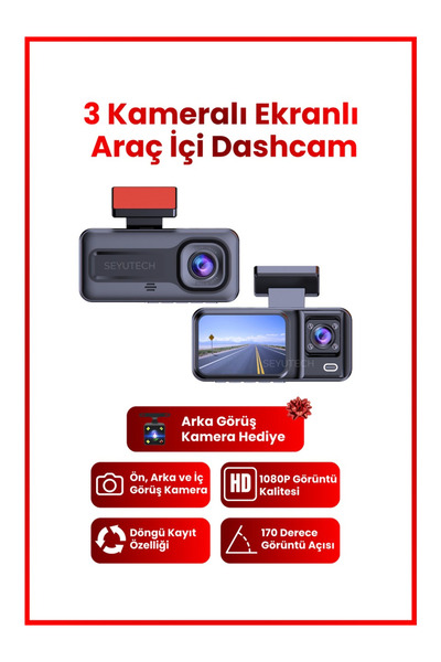 Bagajon Harvox Araç Içi Hd Kamera 3 Kameralı Wifi Özellikli 1080P Full Hd Gec...