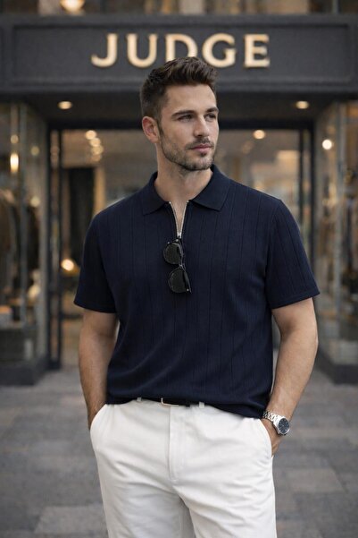 JUDGE Erkek Yazlık Kısa Kollu Polyemid Yüksek Kalite Düz Yarım Fermuarlı A Ka...