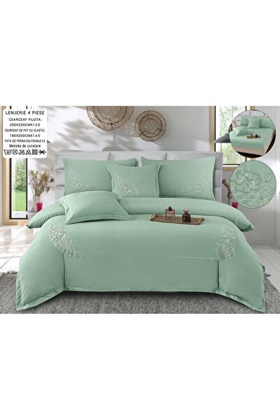 Truva Home XL4-Piece Bed Linen in Fine Cotton with Embroidery - 180x200 cm, F...