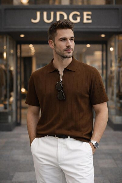 JUDGE Men's Summer Short Sleeve Polyemid High Quality Plain Half Zipper a Qua...