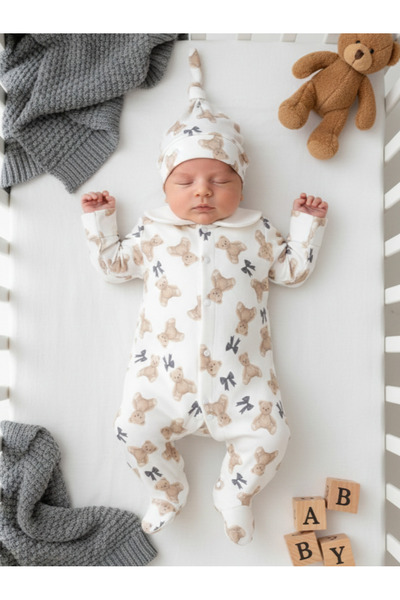 Mini Ropa طقم بدلة أطفال من القطن الممشط بياقة بولو مع شكل دمية تيدي