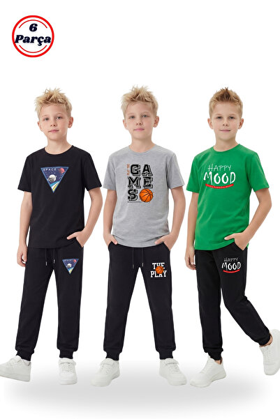 FYK KİDS Set de 3 piese pentru băieți, cu guler rotund și imprimeu, set de 6 ...