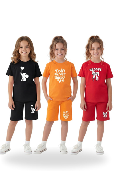 YA KO KİDS Σετ για κορίτσια: 3 μπλουζάκια + 3 σορτς (6 τεμάχια) – Με στάμπα, ...