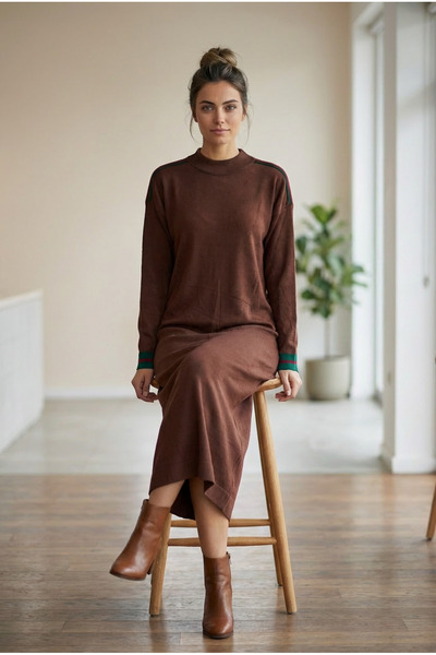 Kirazca Butik Women's Mercerized Fabric Minimal Stripe Detailed Casual Stylis...