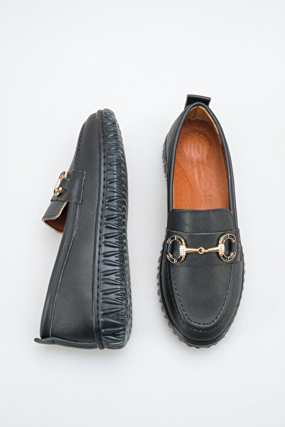 DELSOLERA Women's Loafer Genuine Leather Buckle Detailed Round Toe Orthopedic...