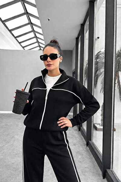 YAKAMEL Women's Belted High Waist Wide-Let Bomber Jacket Track Suit